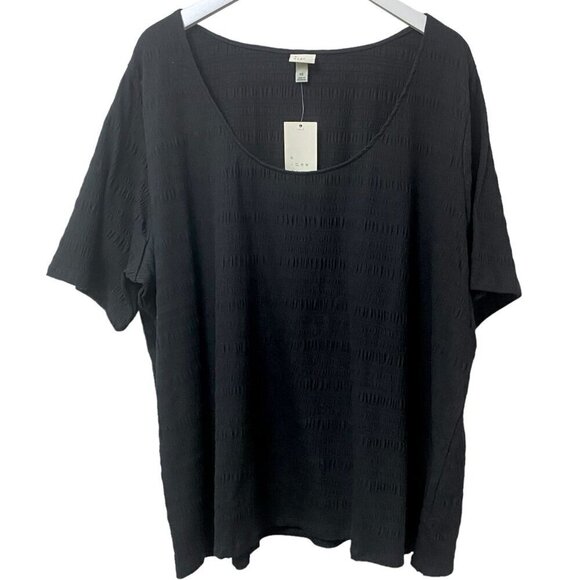 A NEW DAY Black Tee Plus Size 4X Smocked Cotton Blend Short Sleeve NWT - Picture 2 of 9
